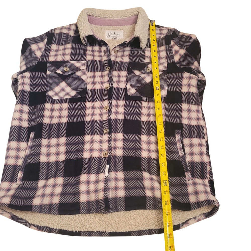 Soho Threads Womens XL Plaid Sherpa Lined Fleece Shirt Jacket Shacket Navy Pink - Picture 4 of 16